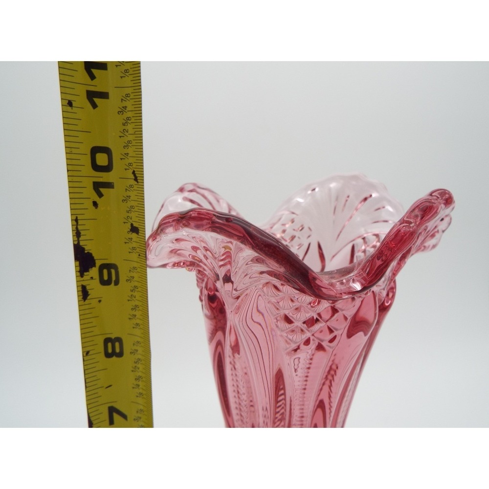 #55 - Viking Dalzell Pink Vase 10" Ruffled Rim Diamond Pattern Hand Made USA - Picture 8 of 8